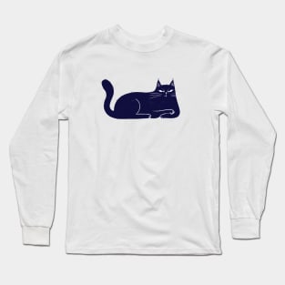 Moody blue cat annoyed mood - facing right Long Sleeve T-Shirt